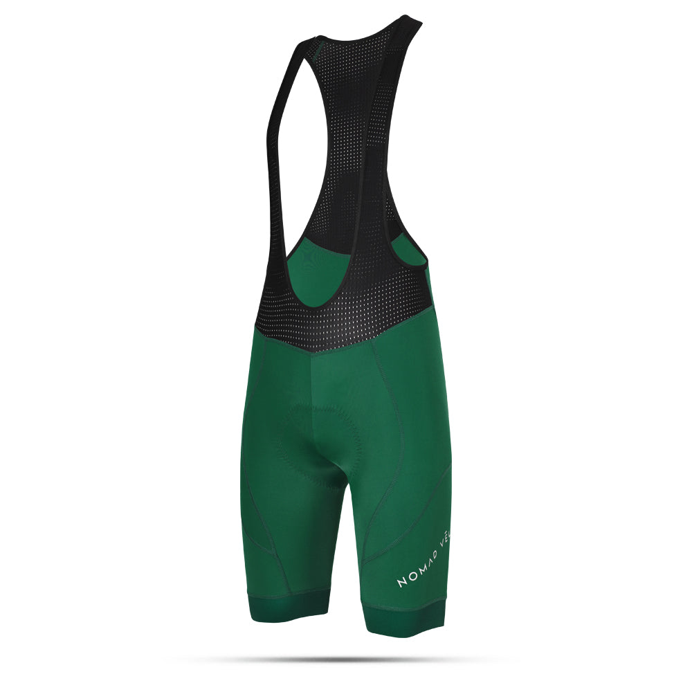 Cycling Green Bib Shorts – Pro-Level Supportive Fit with K10 Graphene Chamois | Nomad Vélo