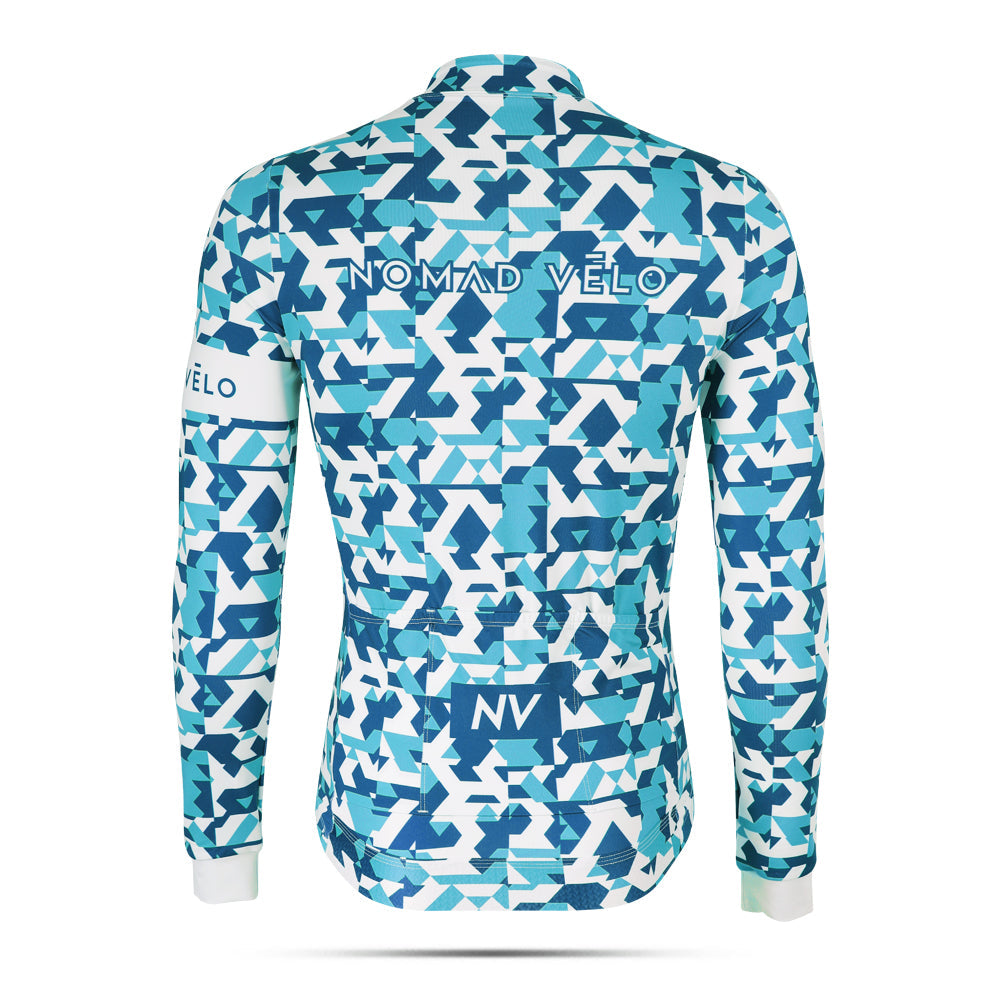 Cycling Blue Camouflage Jersey – Long Sleeve Aero Fit for Climbs | Nomad Vélo