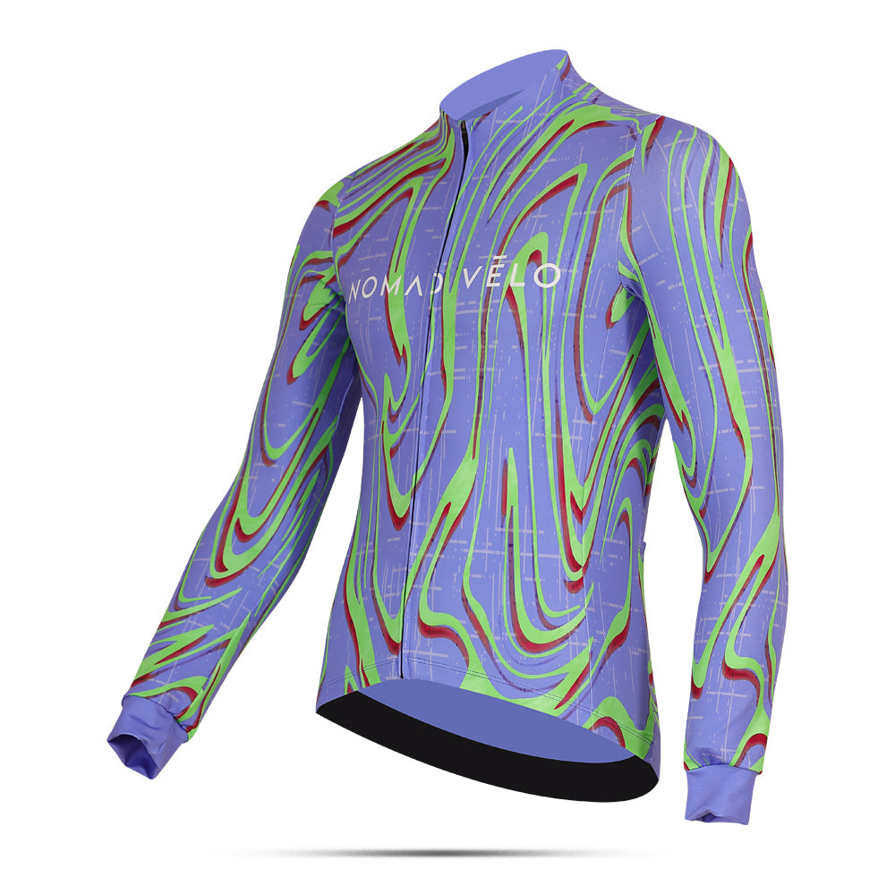 Cycling Neon Ember Jersey – Long Sleeve Aero Race Fit Geometric Design | Nomad Vélo