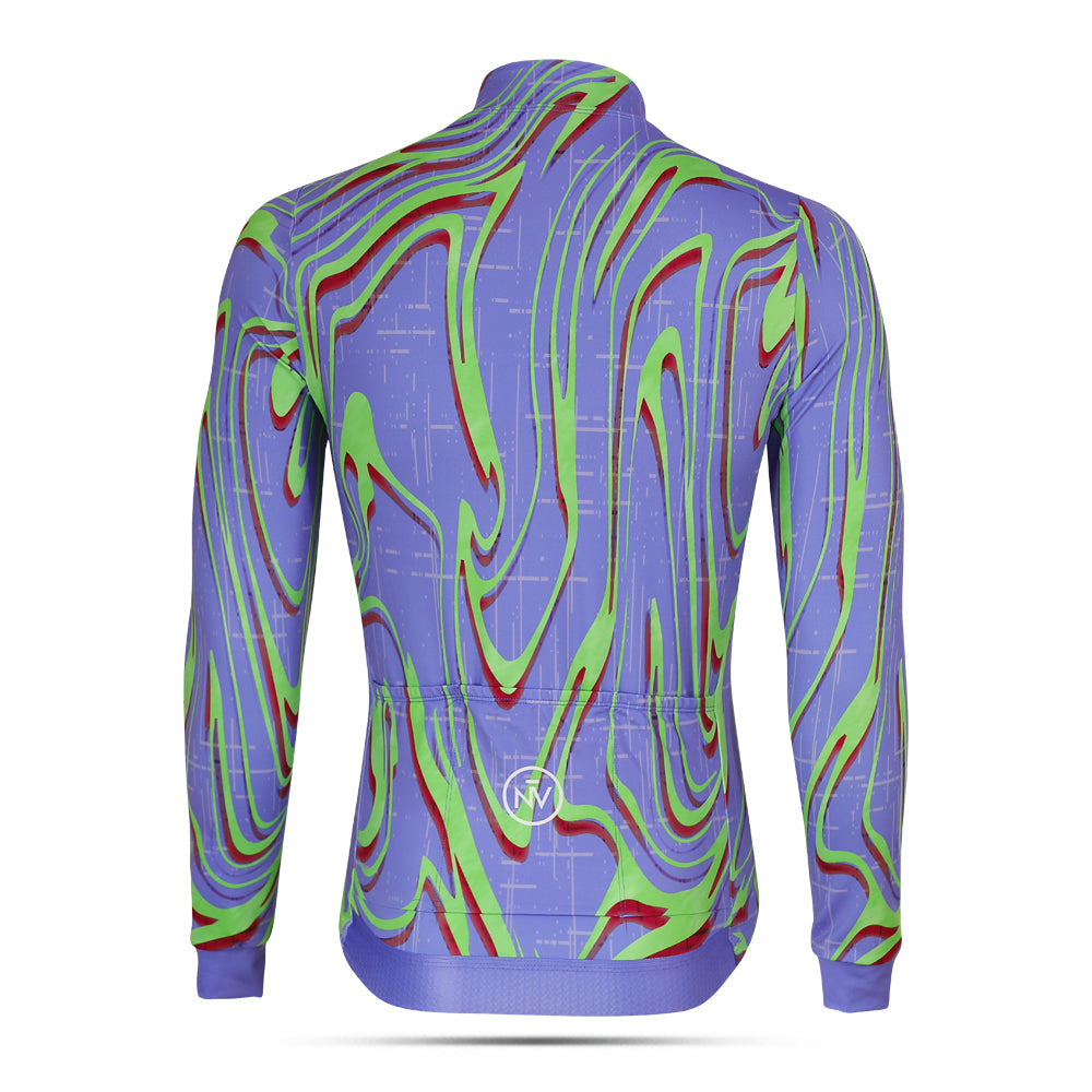 Cycling Neon Ember Jersey – Long Sleeve Aero Race Fit Geometric Design | Nomad Vélo