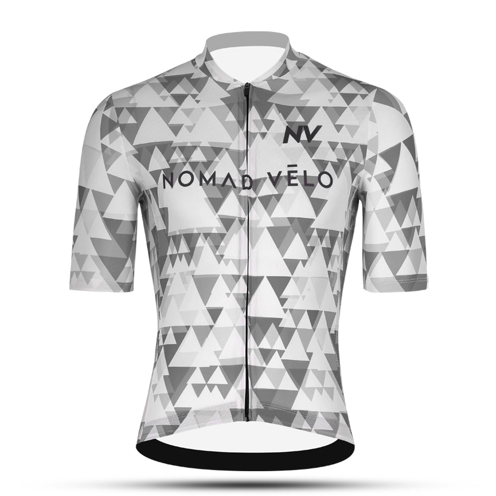 Cycling Grey Aero Jersey – Short Sleeve Race Fit Geometric Pattern Fast Rides | Nomad Vélo