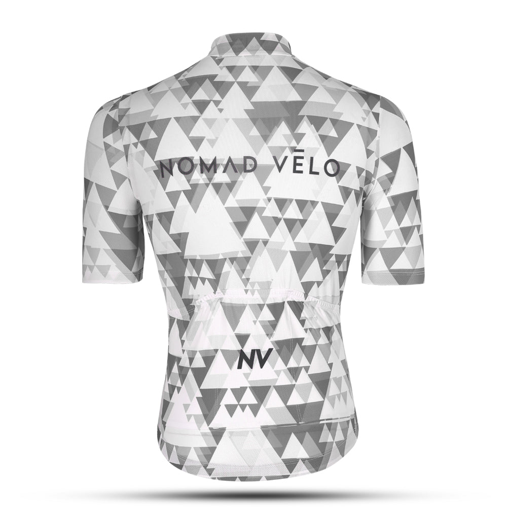 Cycling Grey Aero Jersey – Short Sleeve Race Fit Geometric Pattern Fast Rides | Nomad Vélo