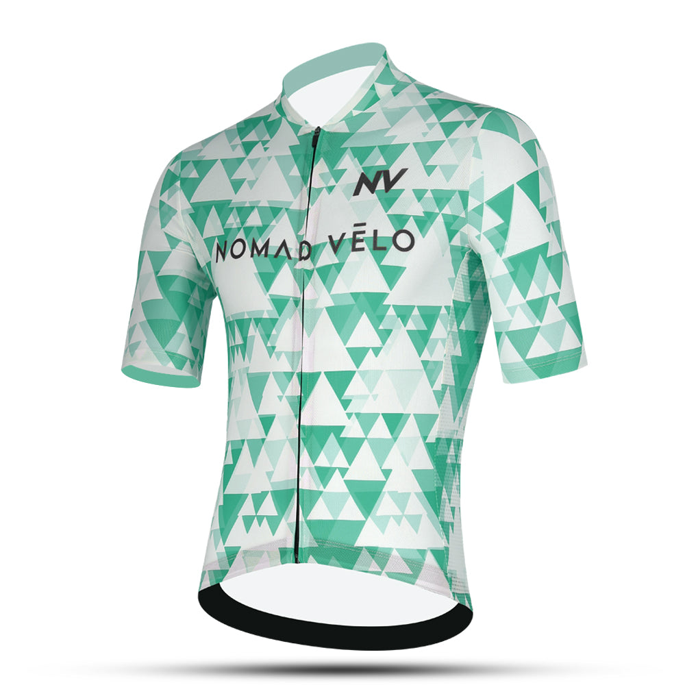 Cycling Green Aero Jersey – Short Sleeve Race Fit Geometric Pattern Fast Rides | Nomad Vélo