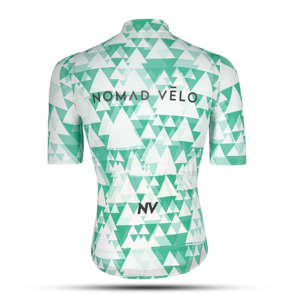 Cycling Green Aero Jersey – Short Sleeve Race Fit Geometric Pattern Fast Rides | Nomad Vélo