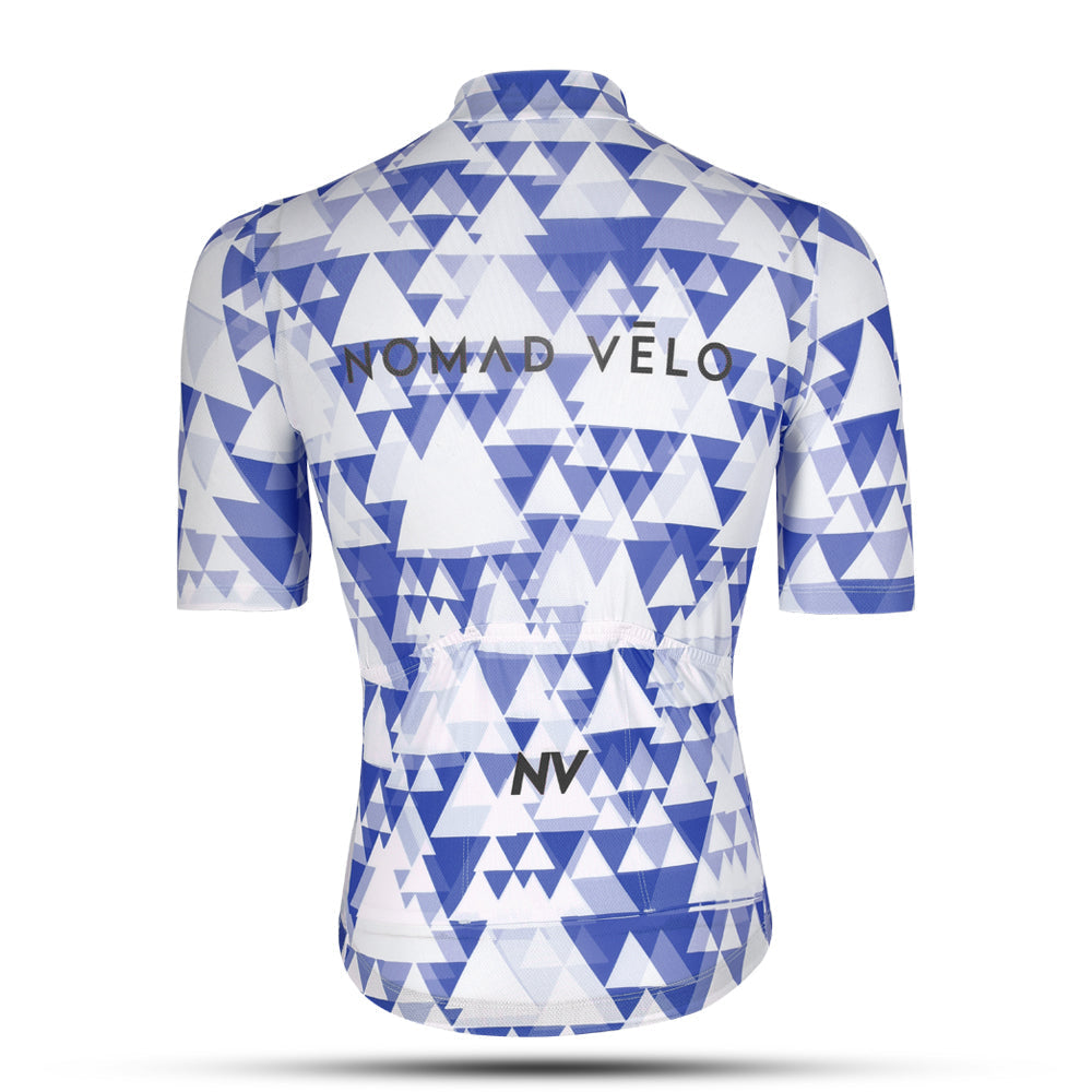 Cycling Blue Aero Jersey – Short Sleeve Race Fit Geometric Pattern Fast Rides | Nomad Vélo