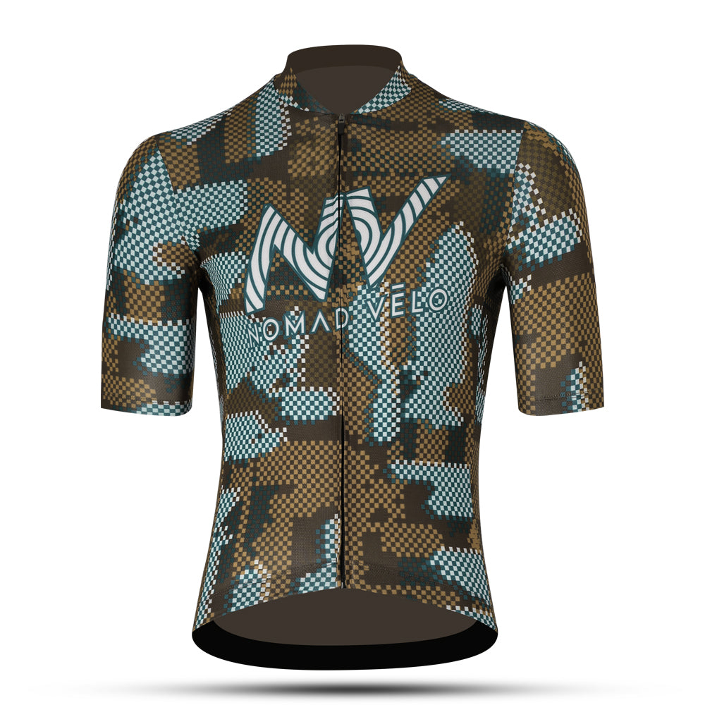 Cycling Khaki Pro Jersey – Short Sleeve Race Slim Fit Techwave Aero Pattern | Nomad Vélo