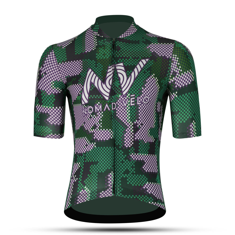 Cycling Green Pro Jersey – Short Sleeve Race Slim Fit Techwave Aero Pattern | Nomad Vélo
