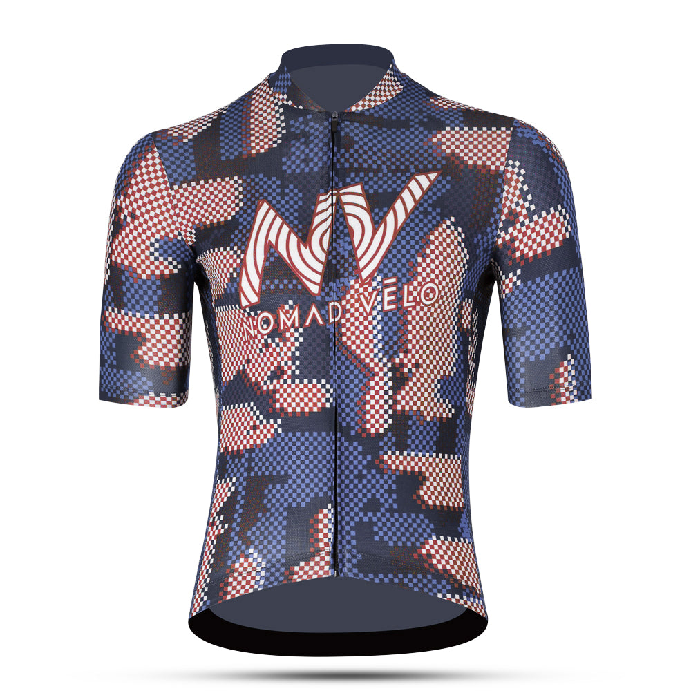 Cycling Blue Pro Jersey – Short Sleeve Race Slim Fit Techwave Aero Pattern | Nomad Vélo