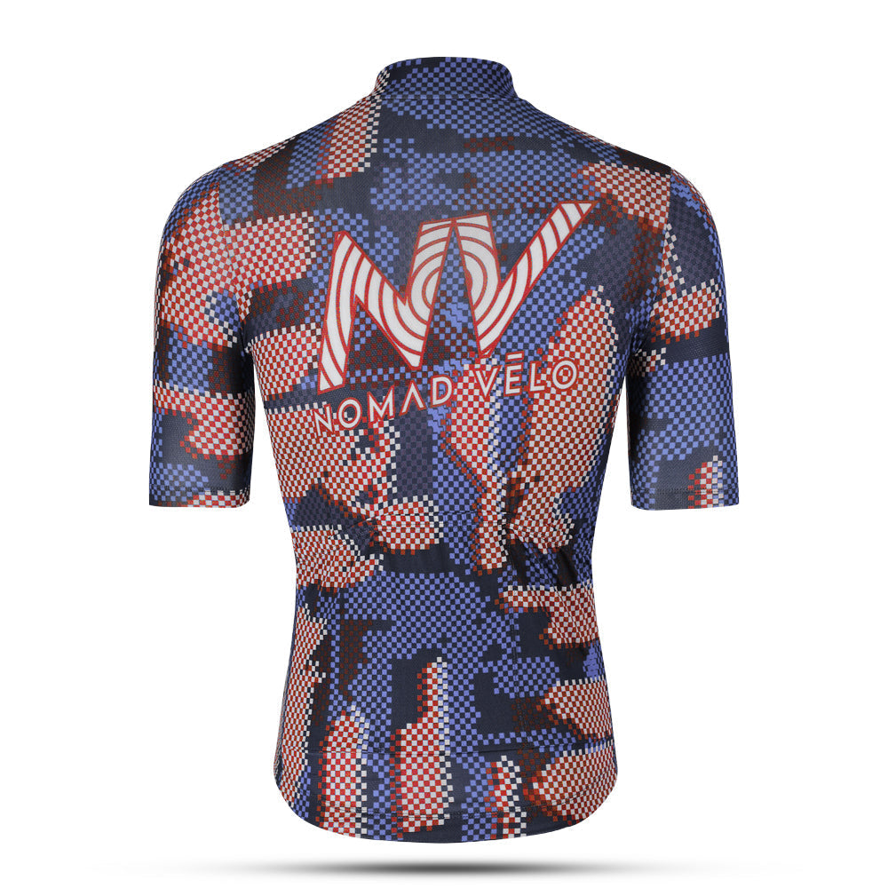 Cycling Blue Pro Jersey – Short Sleeve Race Slim Fit Techwave Aero Pattern | Nomad Vélo