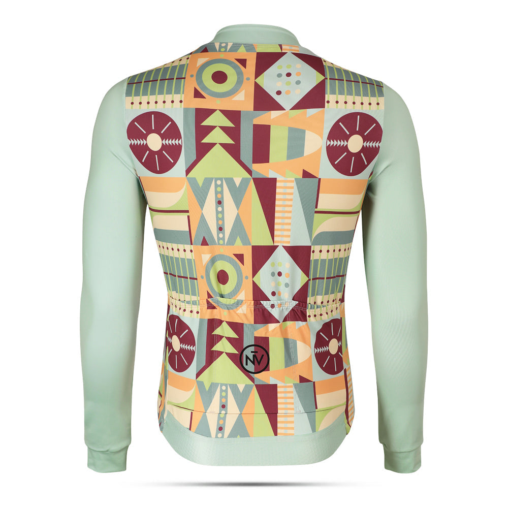 Cycling Mosaic Long Sleeve Jersey – Aero Fit Thermal Artistic Tile Pattern Winter | Nomad Vélo