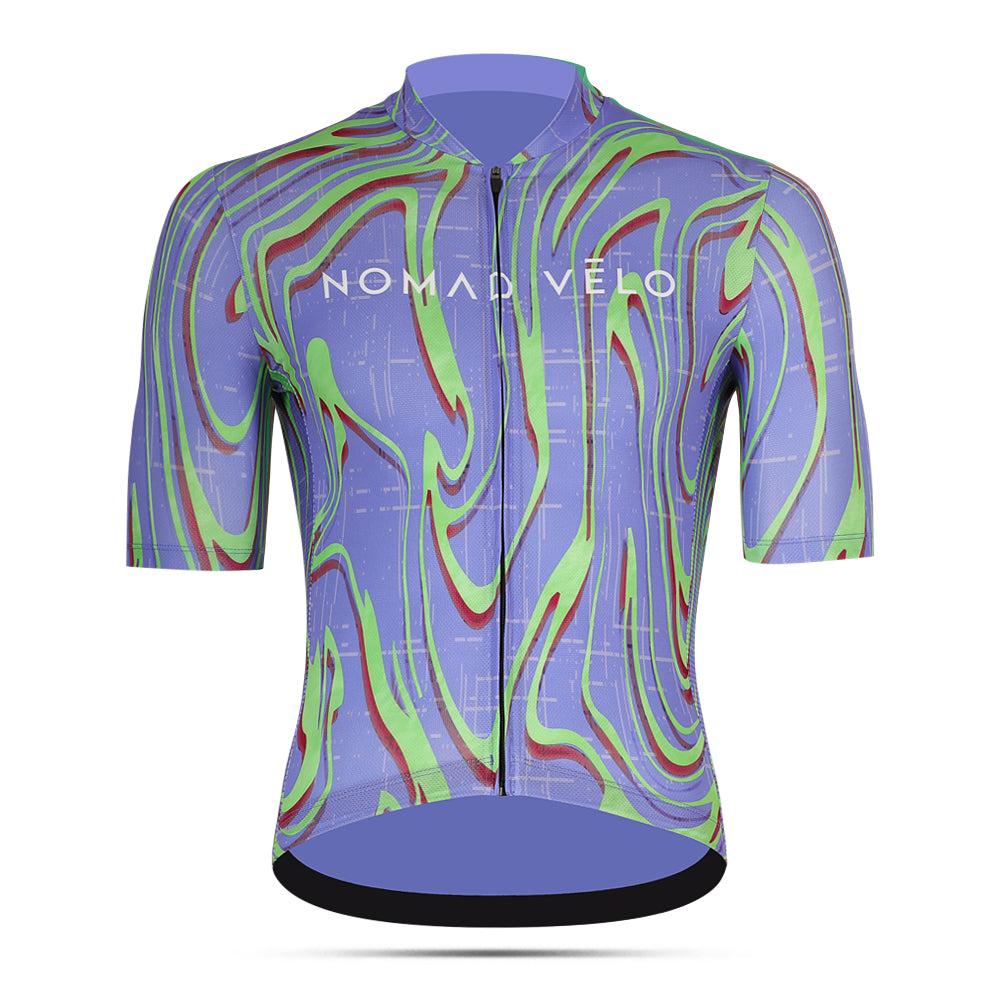 Cycling Purple Pro Jersey – Short Sleeve Race Slim Fit Neon Ember Pattern | Nomad Vélo