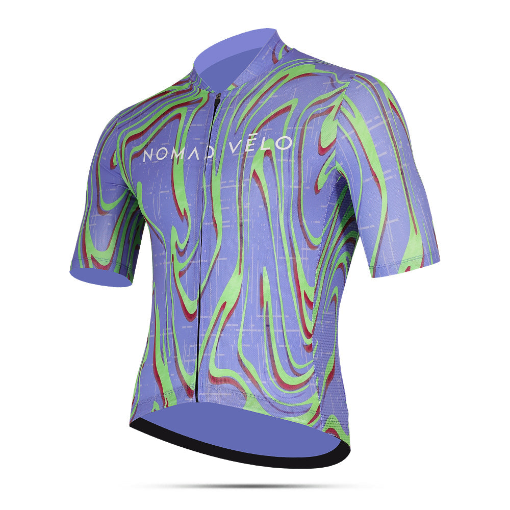 Cycling Purple Pro Jersey – Short Sleeve Race Slim Fit Neon Ember Pattern | Nomad Vélo