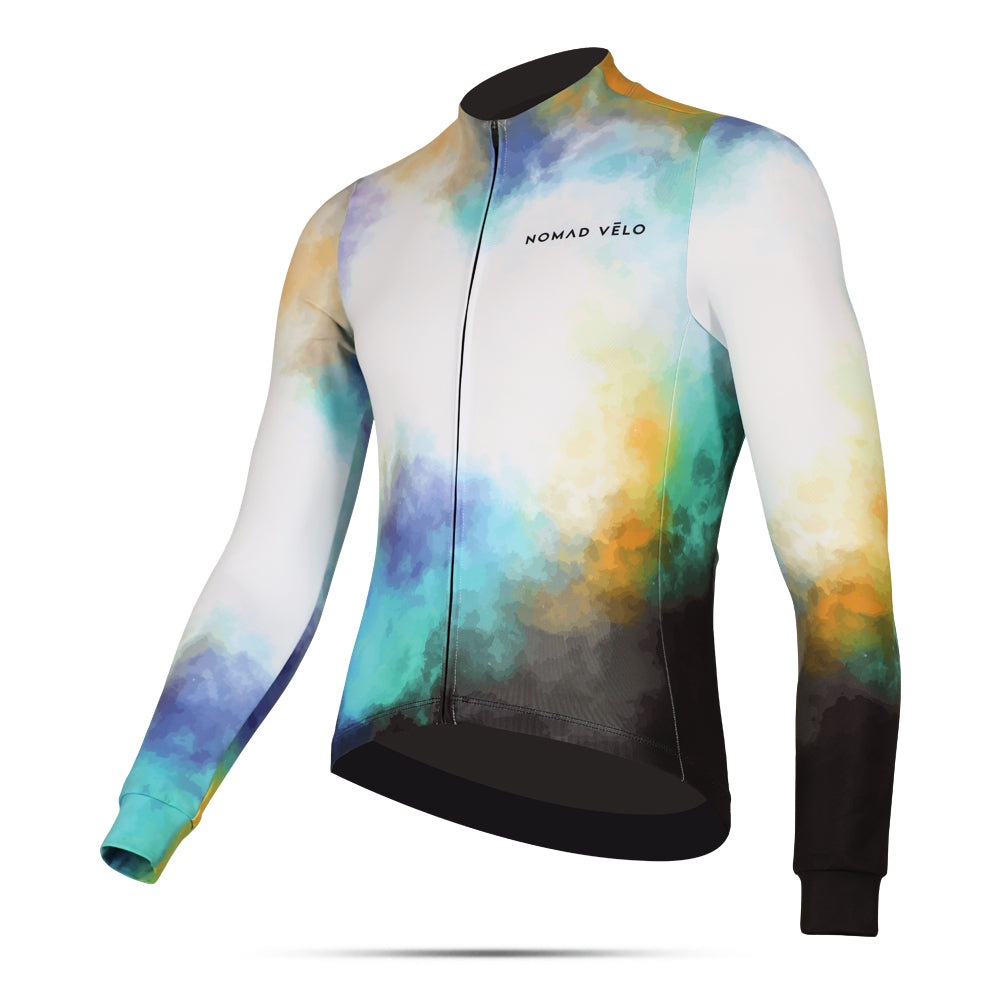 Cycling Aurora Long Sleeve Jersey – Aero Fit Thermal Gradient Northern Lights Design | Nomad Vélo