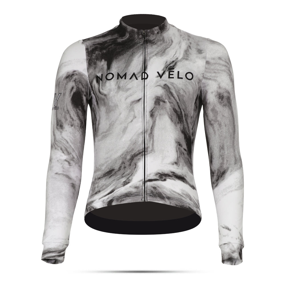 Cycling Obsidian Long Sleeve Jersey – Aero Fit Thermal Black Sleek Design Winter | Nomad Vélo