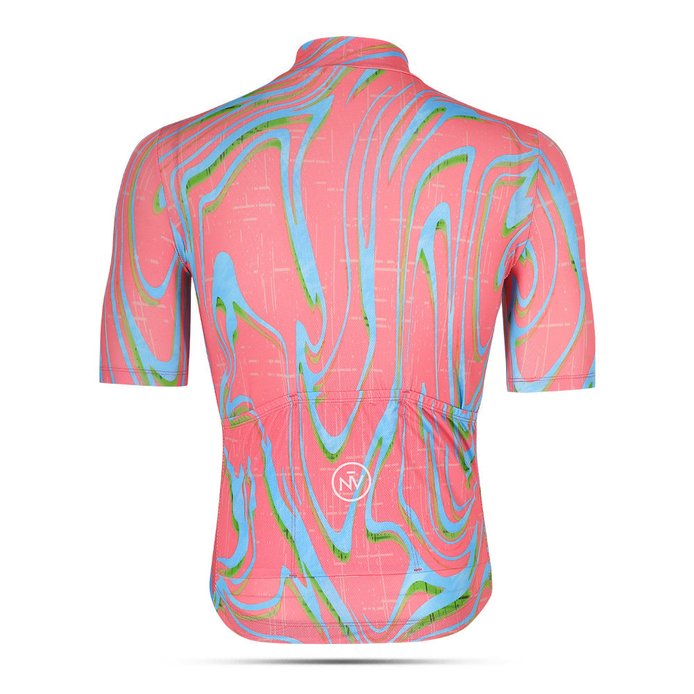 Cycling Pink Pro Jersey – Short Sleeve Race Slim Fit Neon Ember Pattern | Nomad Vélo