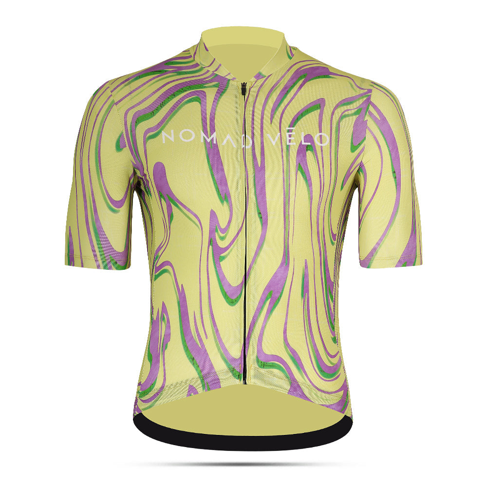 Cycling Yellow Pro Jersey – Short Sleeve Race Slim Fit Neon Ember Pattern | Nomad Vélo