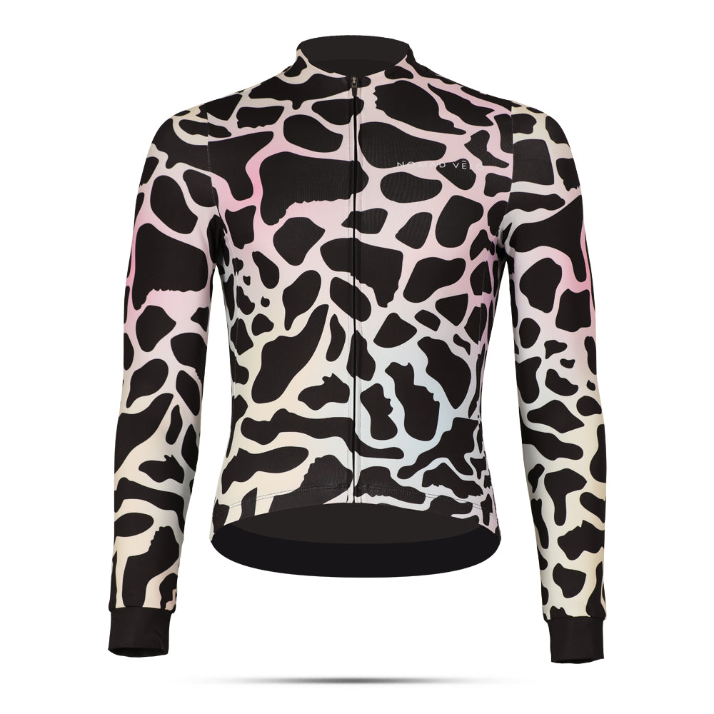 Cycling Zebra Long Sleeve Jersey – Aero Fit Thermal Black White Stripe Pattern | Nomad Vélo