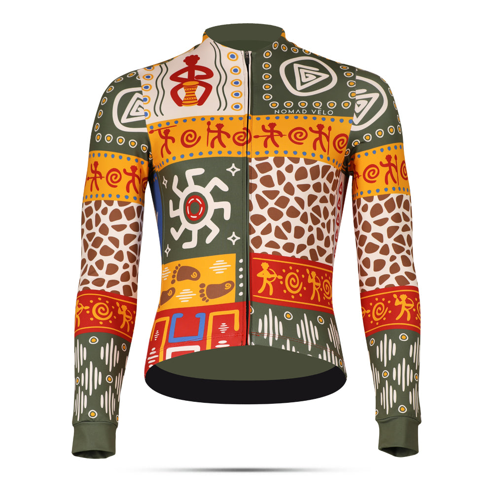 Cycling Totem Core Long Sleeve Jersey – Aero Fit Thermal Tribal Symbolic Design | Nomad Vélo
