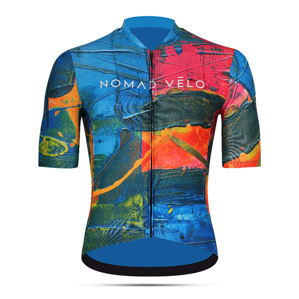 Cycling Orange Artist Jersey – Short Sleeve Race Slim Fit Colorful Print | Nomad Vélo