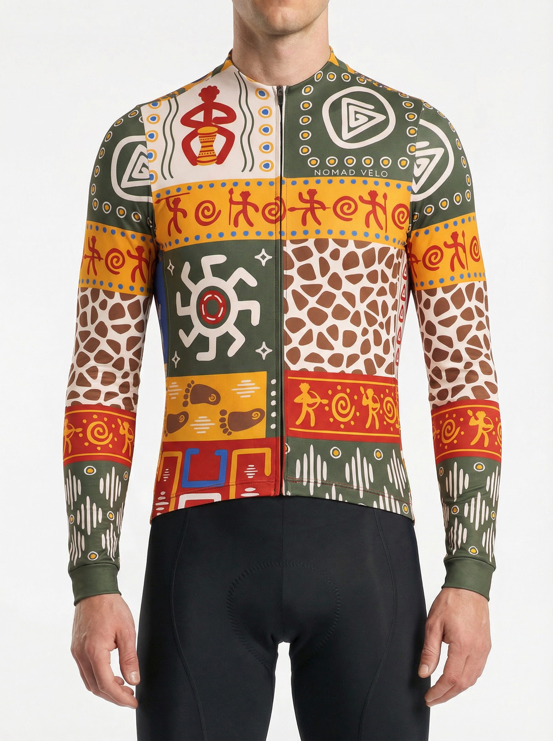 Cycling Totem Core Long Sleeve Jersey – Aero Fit Thermal Tribal Symbolic Design | Nomad Vélo