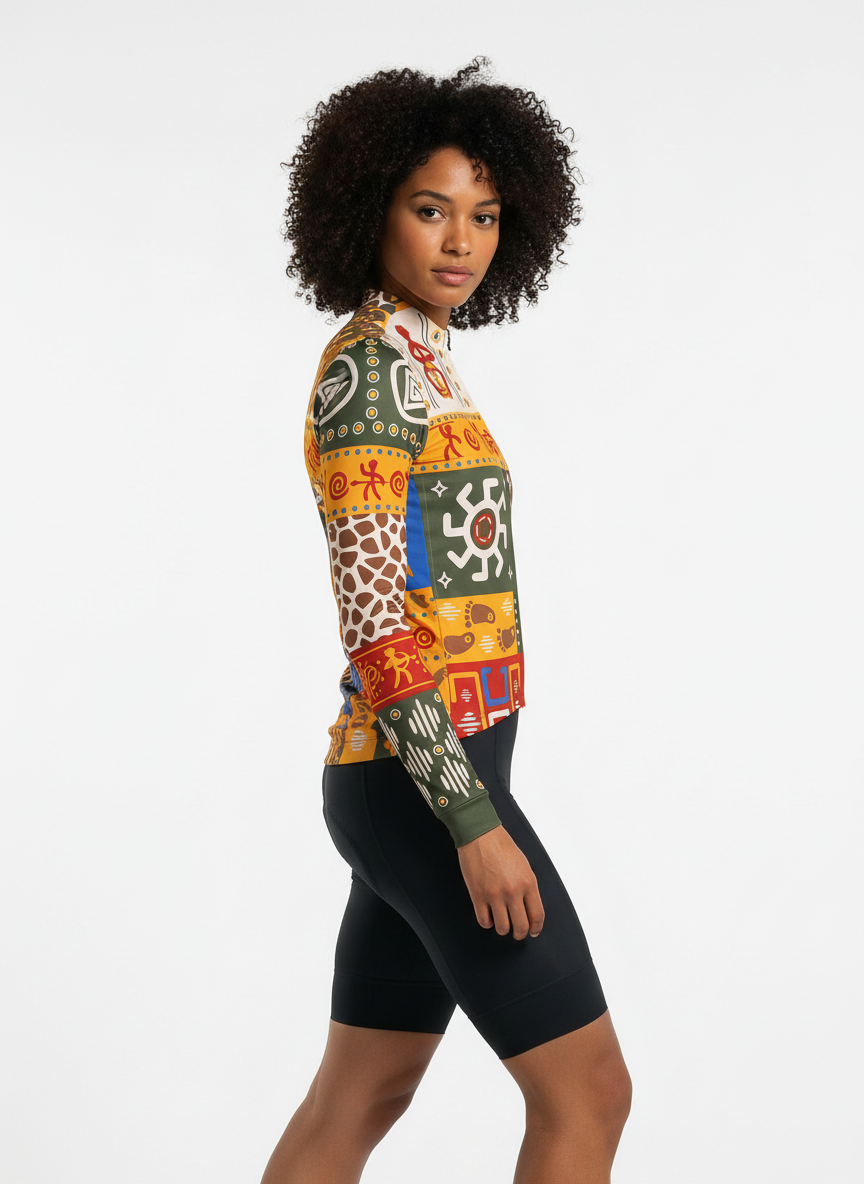 Cycling Totem Core Long Sleeve Jersey – Aero Fit Thermal Tribal Symbolic Design | Nomad Vélo