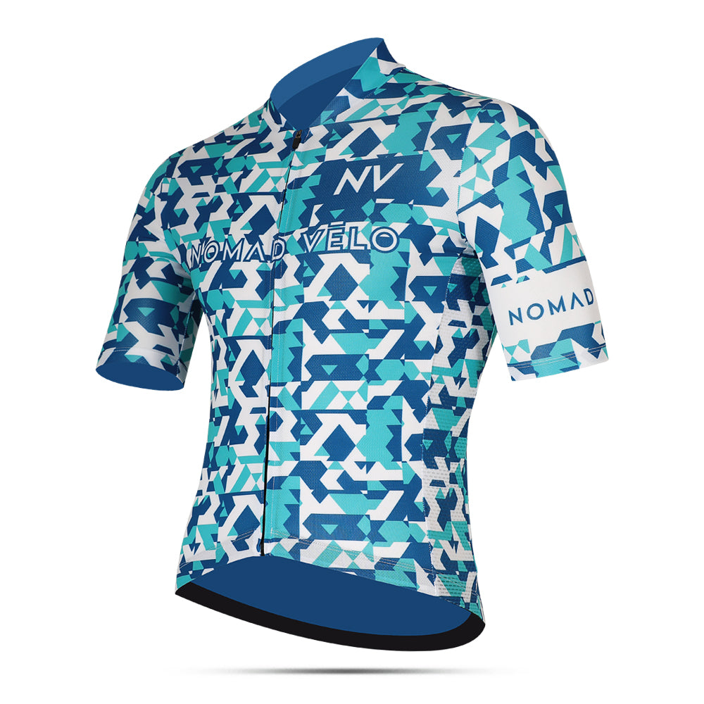 Cycling Blue Camouflage Jersey – Short Sleeve Aero Fit Pattern Design | Nomad Vélo