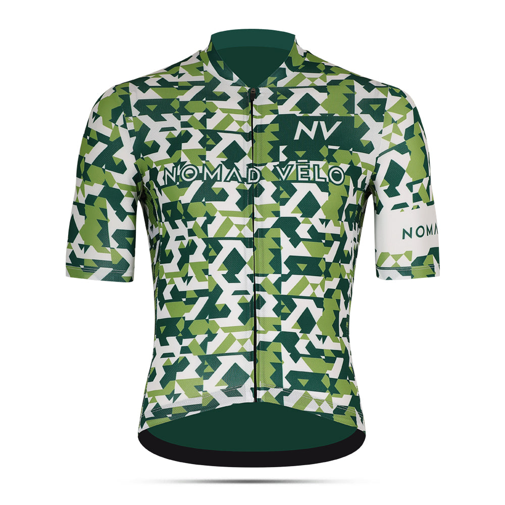 Cycling Green Camouflage Jersey – Short Sleeve Aero Fit Pattern Design | Nomad Vélo