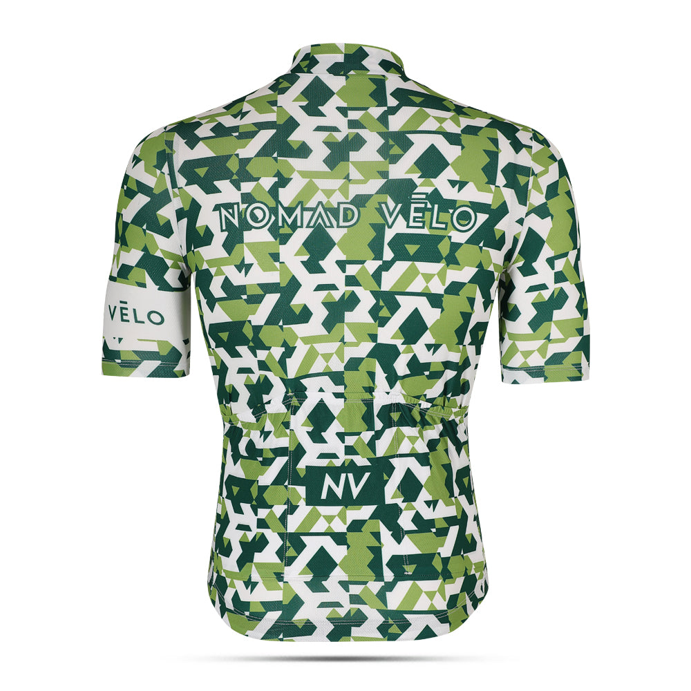 Cycling Green Camouflage Jersey – Short Sleeve Aero Fit Pattern Design | Nomad Vélo