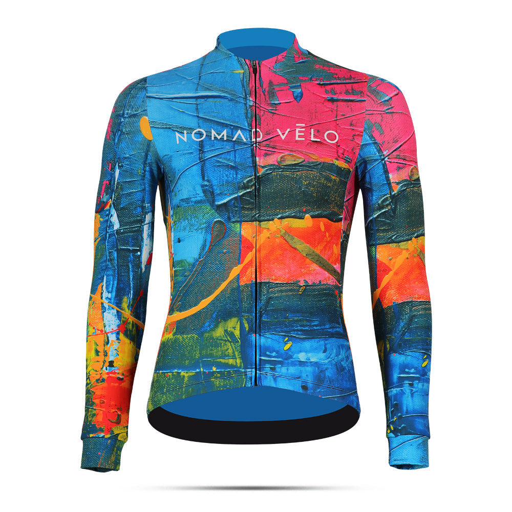 Cycling Artistic Orange Jersey – Long Sleeve Colorful Print Race Fit | Nomad Vélo