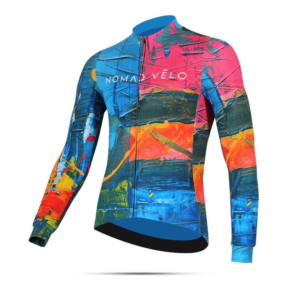 Cycling Artistic Orange Jersey – Long Sleeve Colorful Print Race Fit | Nomad Vélo