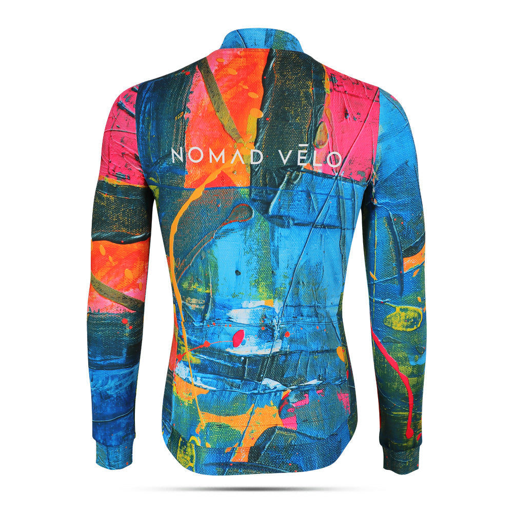 Cycling Artistic Orange Jersey – Long Sleeve Colorful Print Race Fit | Nomad Vélo