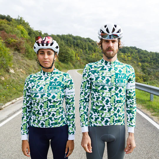 Cycling Green Camouflage Jersey – Long Sleeve Aero Fit for Climbs | Nomad Vélo