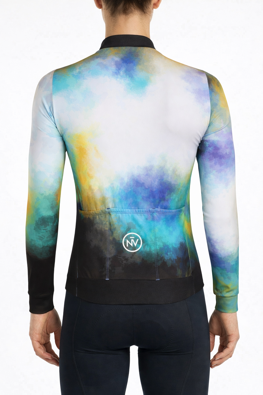 Cycling Aurora Long Sleeve Jersey – Aero Fit Thermal Gradient Northern Lights Design | Nomad Vélo