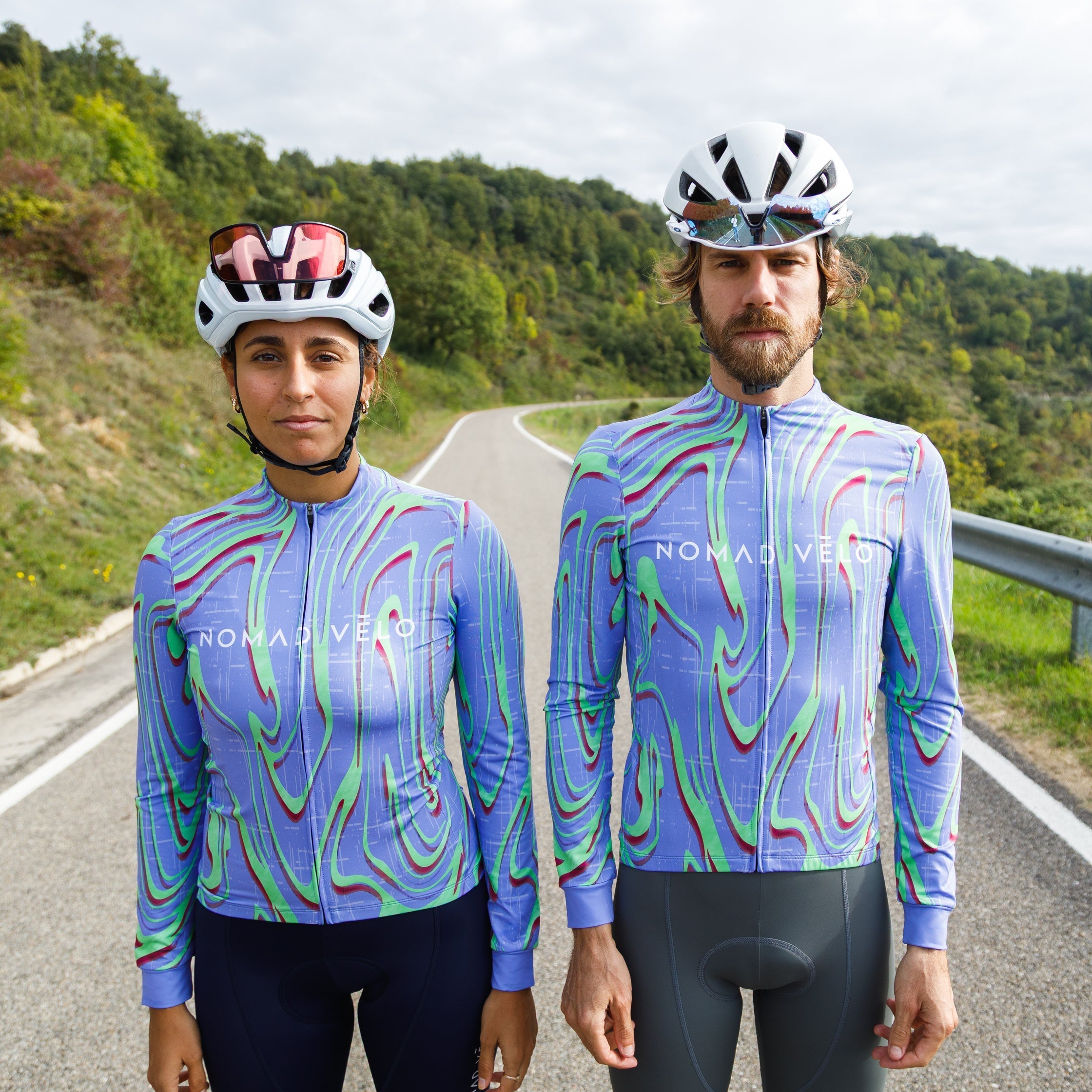 Cycling Neon Ember Jersey – Long Sleeve Aero Race Fit Geometric Design | Nomad Vélo