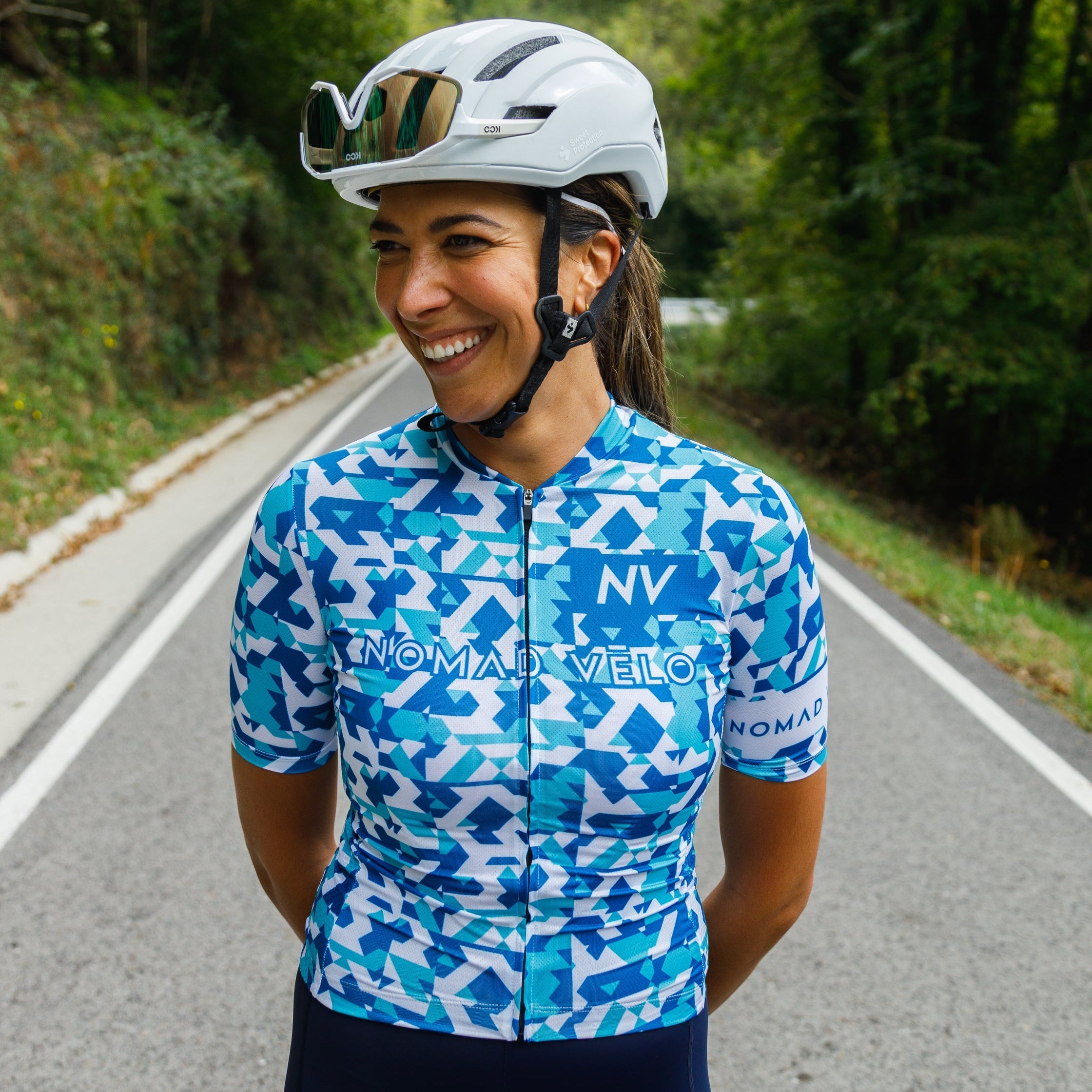 Cycling Blue Camouflage Jersey – Short Sleeve Aero Fit Pattern Design | Nomad Vélo