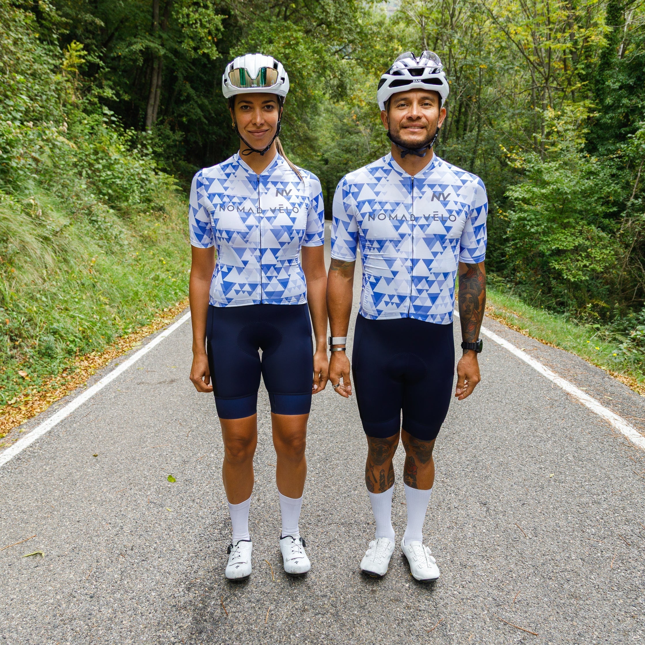 Cycling Blue Aero Jersey – Short Sleeve Race Fit Geometric Pattern Fast Rides | Nomad Vélo