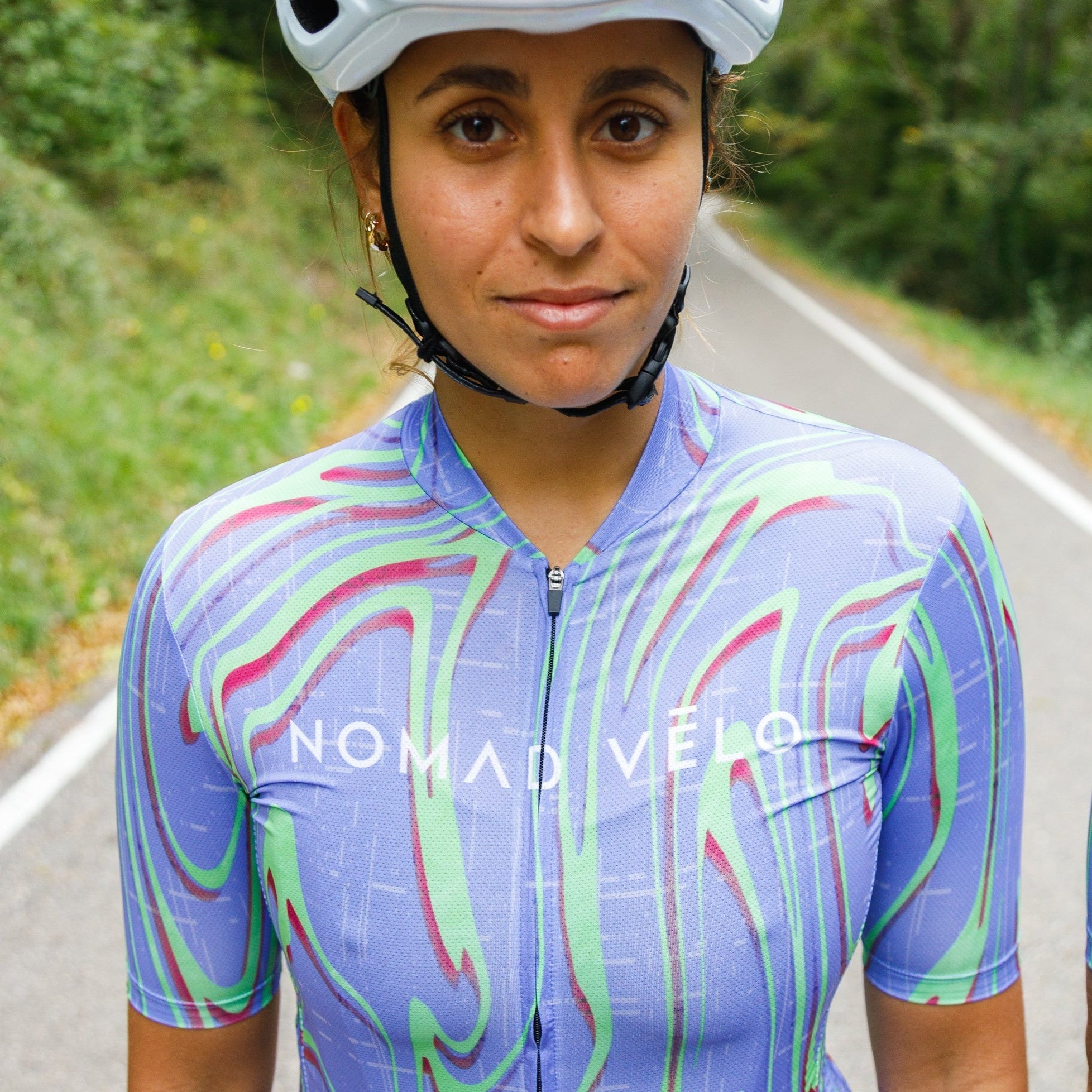 Cycling Purple Pro Jersey – Short Sleeve Race Slim Fit Neon Ember Pattern | Nomad Vélo