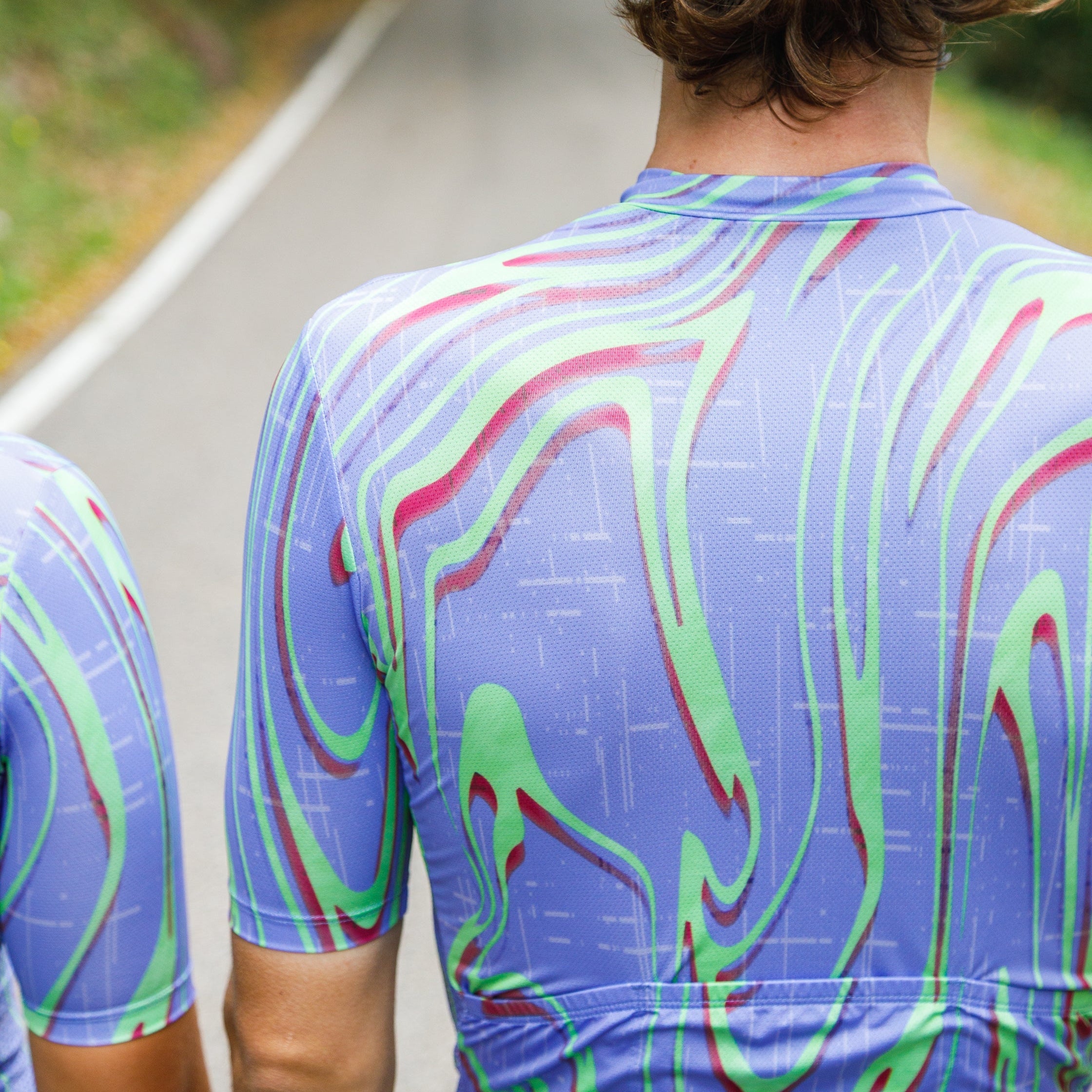 Cycling Purple Pro Jersey – Short Sleeve Race Slim Fit Neon Ember Pattern | Nomad Vélo